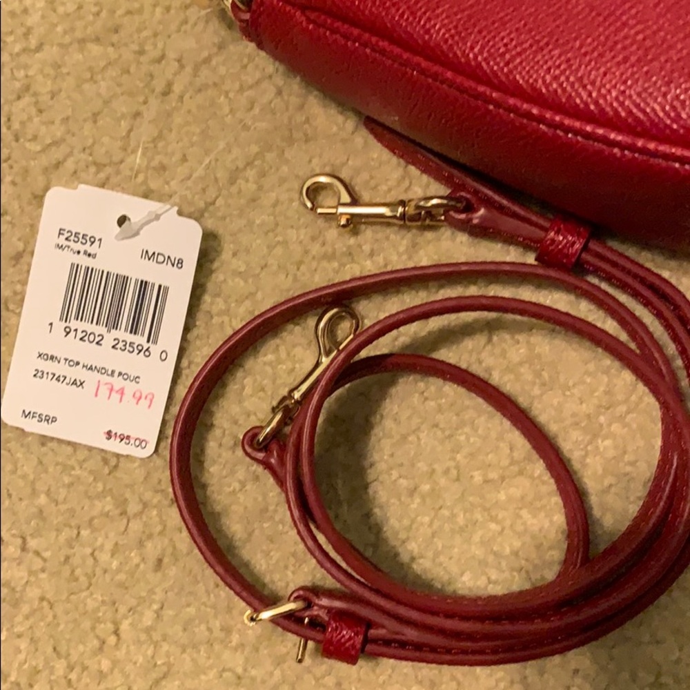 Coach Small Red Leather Shoulder Bag with Gold Tone Logo - Picture 2 of 4